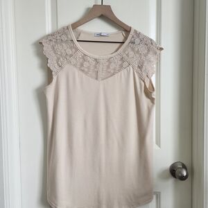 Chic Lace Sleeve Cream Blouse